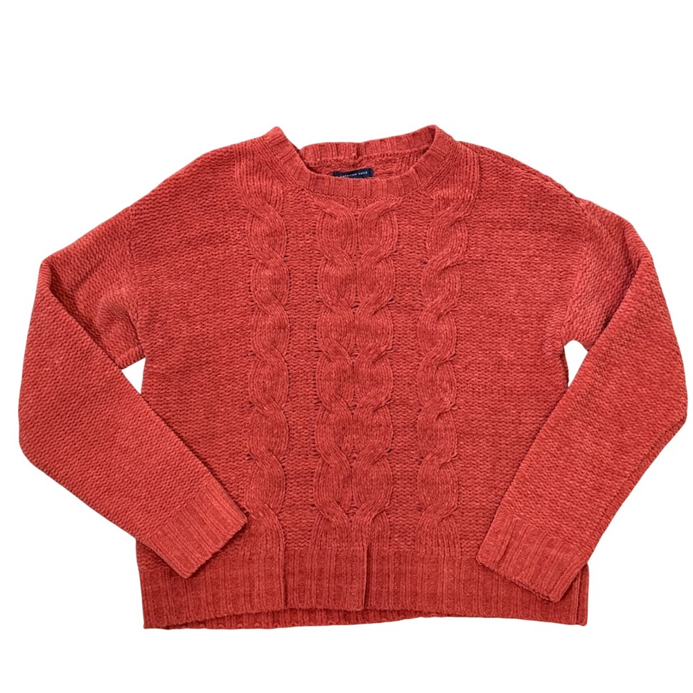 American Eagle Cozy Soft Chenille Cable Knit Sweater (S) Rust Boxy Oversized